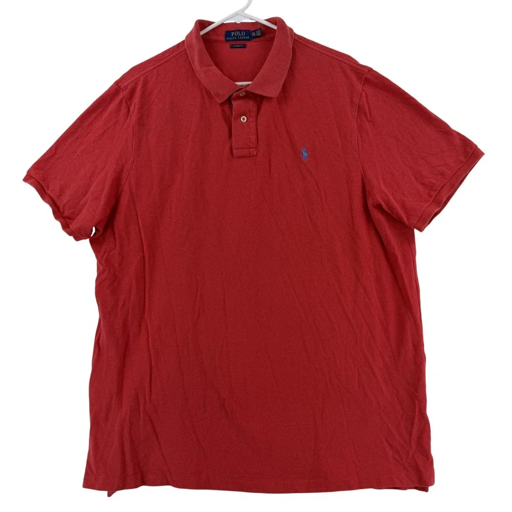 Polo Ralph Lauren Polo Shirt Mens 2XL Red Classic Fit Cotton Pony Logo‎ Knit